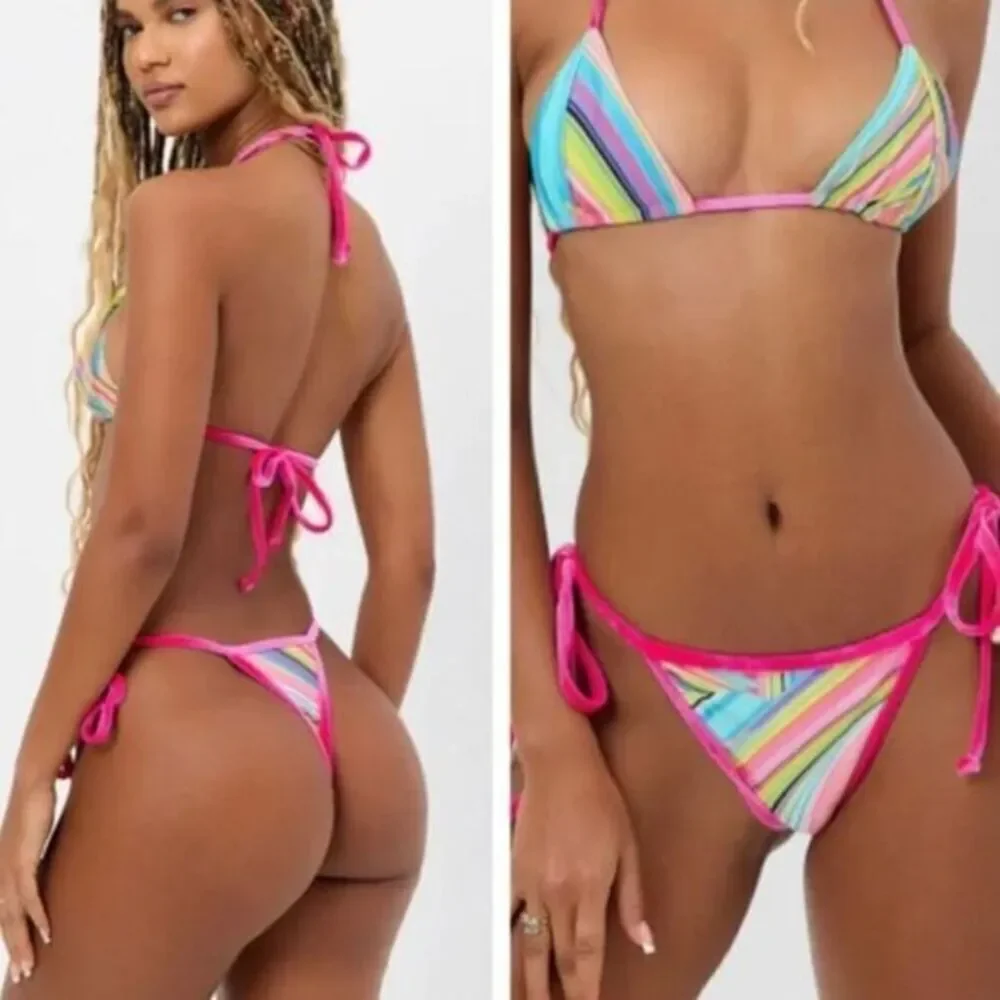 NEW Frankie’s Bikini’s rainbow swirl hazel bikini‎ bottom, L